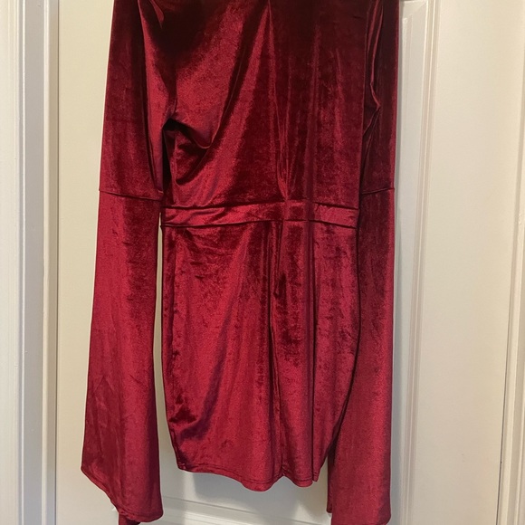 Red Luxury Plunge Velvet Dress - Picture 2 of 4